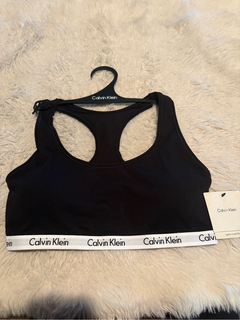 Calvin Klein Black Racerback Bralette with White Logo Band